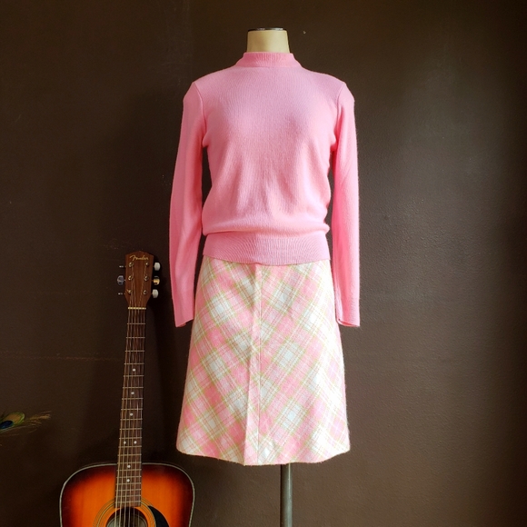 Vintage 60s Pink Plaid Mini Skirt - Picture 5 of 13